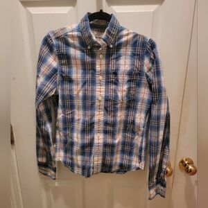 Abercrombie & Fitch Boys Blue/White  Long Sleeve Plaid Muscle Shirt - Size XL